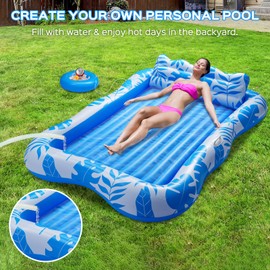 GG ZHONG QUAN Inflatable Tanning Pool Lounger Float, 80.7" X 59" Pool Floats Adult with Pillow & Drink Holder, Large Blow-Up Beach Sun Tan Tub for Beach, Backyard, Summer Water Party, Kids Ball Pit