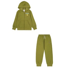 Champion Legacy Play With Graphics B (306913) - Ultra-light Soft Compact Powerblend Fleece Hooded Tuta sportiva, Verde Oliva (GNUM), 7-8 anni (S) Bambino FW24