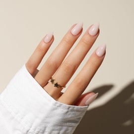 KQueenest Soft Gel Press on Nails Kurz – Sheer Weiß Nägel zum Aufkleben Kurz Mandel, Einfarbig Milch Weiß Fake Nails mit Kleber, Glänzend Natürlich Künstliche Nägel Set für Frauen, 30 Stück