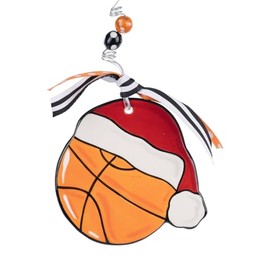 Glory Haus Hand-Painted Basketball Christmas Flat Ornament with Santa Hat - Perfect for Home Decor, Christmas Tree Decorations, and Holiday Decor, Basketball Ornaments, Ideal Gift for Basketball Fans