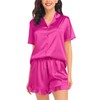 SWOMOG Womens Satin Pajamas Silk Short Sleeve Button Down Sleepwear