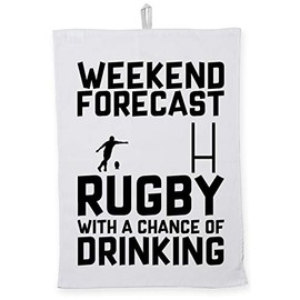 Hippowarehouse Weekend Forecast Rugby With a Chance of Drinking Tea Towel Eco Printed Dish Cloth Kitchen accessory 50cmx70cm 100% Cotton