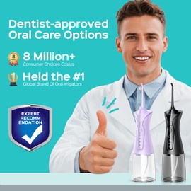 COSLUS 2-Pack Water Flosser for Teeth: Water Dental Pick Set with Refined Packaging for Couples Friends, 3 Modes & 8 DIY Levels for Sensitive Gums & Braces, Ideal for Family Sharing, Black & Purple