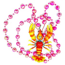 Smiling Bobble Head Crawfish Bead Necklace New Orleans Mardi Gras Cajun Carnival