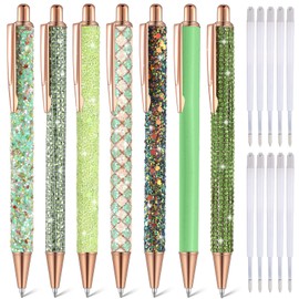 Sherr 7 Pcs Fancy Pens for Women Cute Pens Sparkly Glitter Pens with 10 Pcs Black Ink Refills Pretty Pen Gifts Journaling Pens for Girls Office School Christmas Graduation(Green, Fresh)
