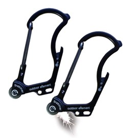 OUTDOOR ELEMENT Firebiner - (2-PACK) Fire Starter, Carabiner, Multi Tool, Utility Blade, Bottle Opener, Keychain Emergency Tool with Screwdriver Tip