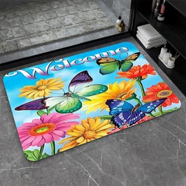 Super Absorbent Diatomaceous Earth Stone Bath Mat,Butterfly Sunflower Quick-Drying Bathroom Carpets,Non Slip Bathtub Floor Mat，Easy to Clean, Simple Kitchen Doormat(Square 40×60cm)