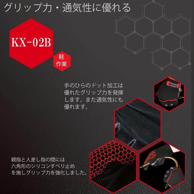 Midori Anzen KARBONHEX KX02B Work Gloves, Breathable, Anti-Slip