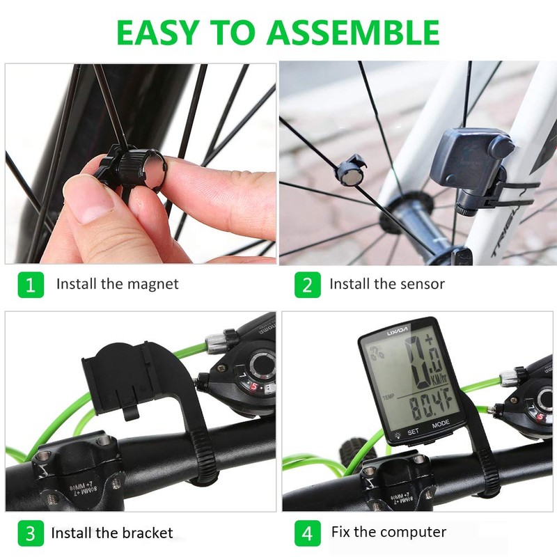 Lixada Bicycle Computer Wireless Multifunctional LCD Screen Bicycle Rainproof Speedometer