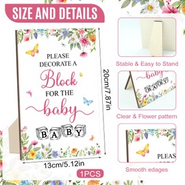 ZCPTZ 150 Pcs Wildflower Baby Shower Games Sign Kit, Including a Decorate Flower Game Sign 102 DIY Wooden Blocks 36 Acrylic Markers 10 Stencils 1 Storage Box, for Baby Shower Party Gender Reveal