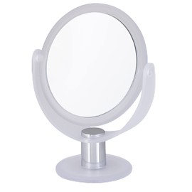 Bath Bliss Double Sided Free Standing Swivel Vanity Mirror, Regular & 10X’s Magnification, Make-up & Shaving Use, Tabletop, Rubberized, Frost