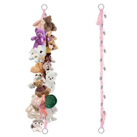 200 cm Hand-Woven Rope with 20 Clips, Cuddly Toy Storage, Cuddly Toy, Hammock, Cuddly Toy, Stuffed Toy Storage, Net for Cuddly Toys, Cuddly Corner, Room Decoration (Father) (Pink)