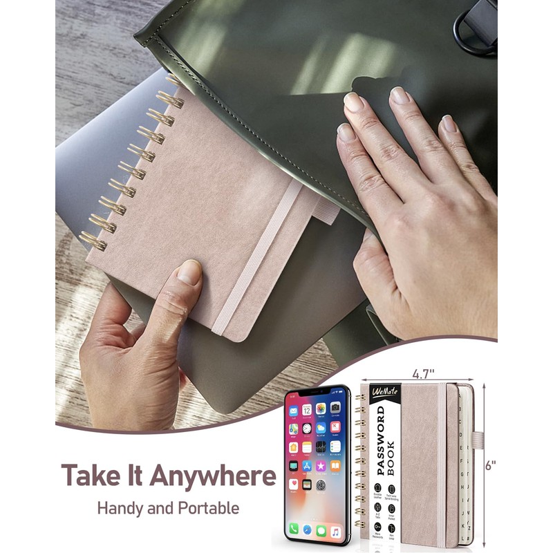 WEMATE Spiral Password Book with Alphabetical Tabs, Small, for Seniors,