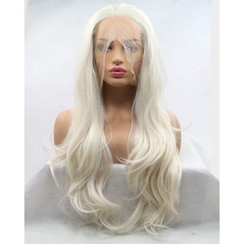 Xiweiya Platinum White Natural Wavy Synthetic Lace Front Wigs Long Wave White Blonde Lace Front Wig Heat Resistant Fiber Natural Looking 180% Density Lace Wigs for Woman 24inch……