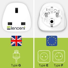 LENCENT 2 x Travel Adaptor UK Plug to DE European Socket [3250W/13A MAX], UK Adapter, UK Ireland Adapter, Travel Adapter English to German Socket
