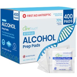 Care Touch Almohadillas de preparación estériles con alcohol, tamaño mediano, 2-ply – 400 Toallitas con alcohol
