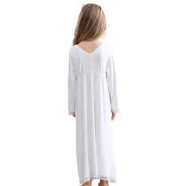 Nightgowns for Girls, Long Vintage Soft Cotton Kid Sleepwear Nighties, Full Length Nightdress for Kids, White 2, 100(2-3 Years)