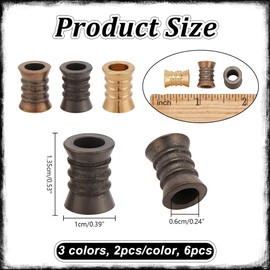 NBEADS 6 Pcs 3 Colors Lanyard Beads Paracord Bracelet Beads, Bicone Lanyard Cord Beads Brass European Paracord Beads Large Hole Metal Beads for Jewelry EDC String Pendant Parachute String Tool