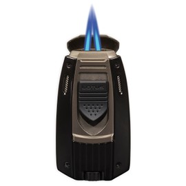 Lotus Mariner Cigar Lighter with Dual Pinpoint Wind-Resistant Torch Flames, Two Integrated Cigar Punches, Fuel Level Window, Large Flame Adjuster (Black)