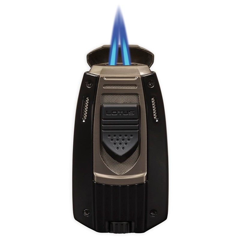 Lotus Mariner Cigar Lighter with Dual Pinpoint Wind-Resistant Torch Flames,
