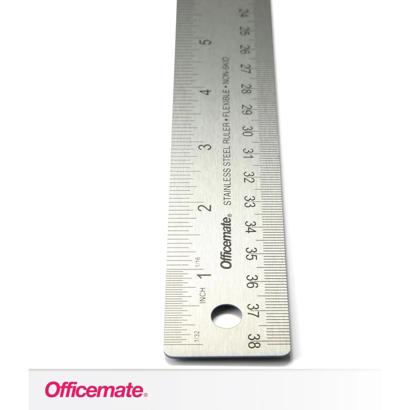 Officemate Classic Stainless Steel Metal Ruler 15" Metric Silver 66612