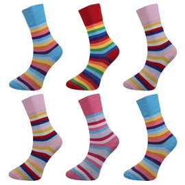 Bonjour - 6 Pairs Non Elastic Soft Loose Wide Top Cotton Socks for Women (Stripe)