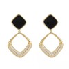 DIAMANTIO 18K Gold Plated Geometric Black Enamel Drop Earrings for