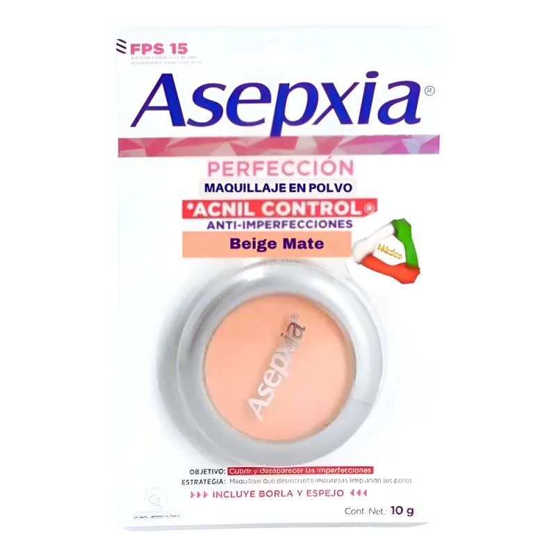 Asepxia Maquillaje Polvo Compacto Tono Beige Mate 10g Fps 15