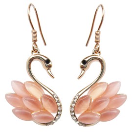 Navachi 18k Yellow Gold Plated Swan Bird Multicolor Created-Opal Crystal Dangle Drop Earrings, Crystal Yellow Gold, Created Opal