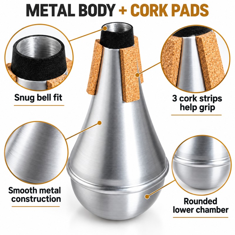 Aluminum Trumpet Straight Mute for Music Practice – Portable Silver