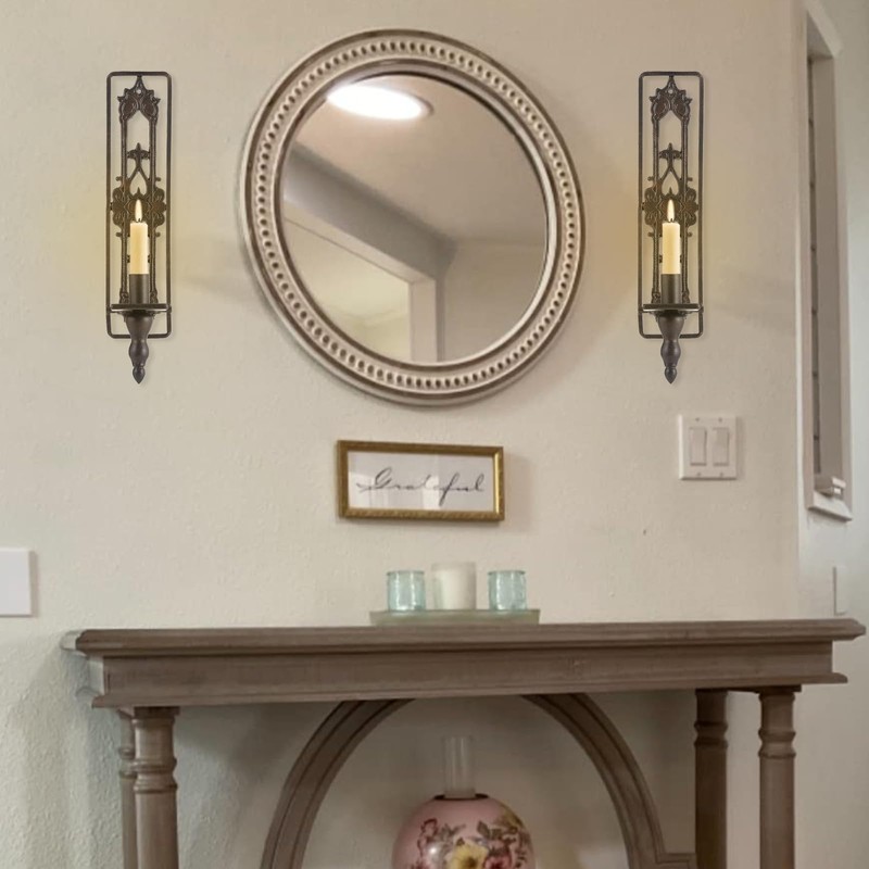 Ironlux Wall Candle Sconces Set of Two, Cast Iron Wall