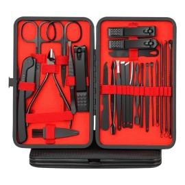 Juego Profesional de Manicura y Pedicura 24 Piezas de Acero Inoxidable Negro Mate con Estuche Porttil para Cuidado Completo de Uas, Manos, Pies y...  