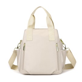 DOURR Lightweight 3 Compartments Crossbody Bag for Women Triple Zip Top Handle Satchel Multi-pocket Nylon Travel Bag (Beige)