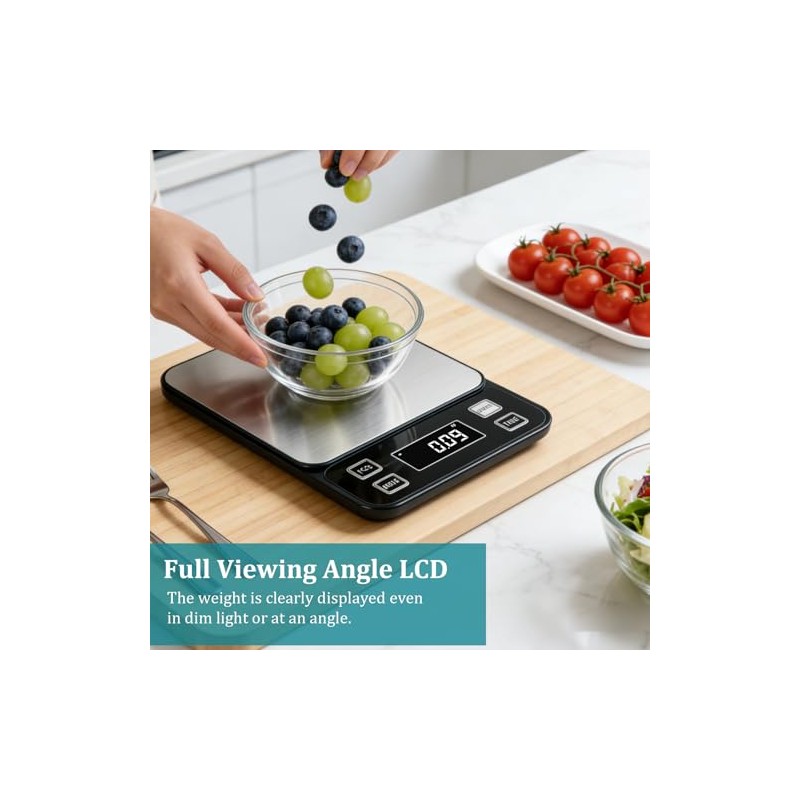 Digital Food Scale 11lb/5kg, Waterproof Kitchen Scale, Tare Function and