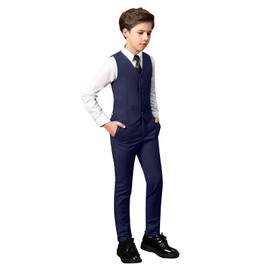 Boihedy - Conjunto formal de chaleco y pantalón para niños, Azul marino, 4 Años