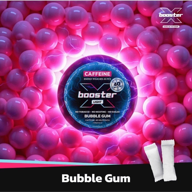 X-Booster Bubblegum 80MG Caffeine Energy Pouches | Zero Sugar, 20