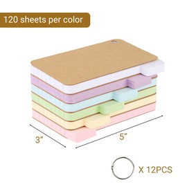 ZMCYN 12 Pack 720 Pcs 3x5 Inches Tabbed Index Cards, Colorful Ruled Revision Flash Cards with 12 Binder Rings, Assorted Colored Lined Flashcards Note Taking Cards for Office School to Do List