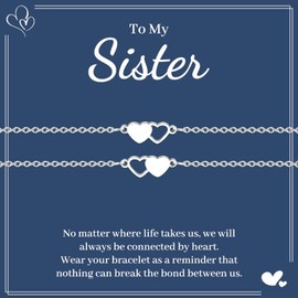 VU100 Sister Bracelets for 2 Sister Gifts from Sister Gifts for Sisters Matching Heart Stainless steel Bracelet Sister Bracelets for Women Birthday Gifts for Girl Best Friends