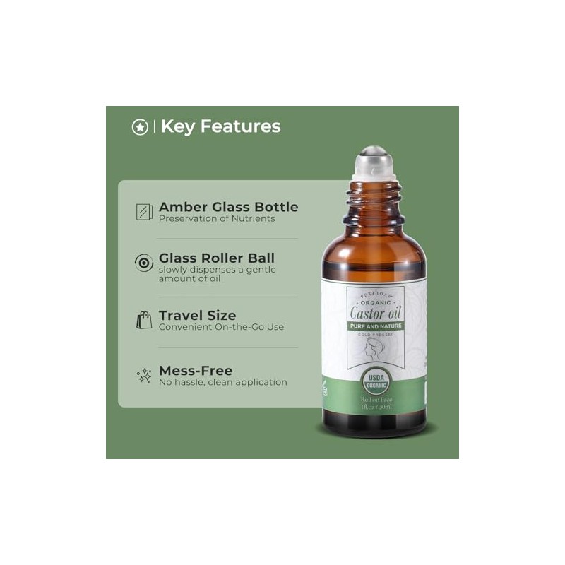 Aceite De Ricino En Roll-On Para Rostro, Ojos, Cabello, Cuero