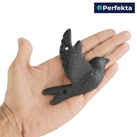 Perfekta 5-Pack Bird Flying Style Coat Hooks, Vintage Black Hooks for Coats, Hats, and More, Sturdy Cast Iron Construction, Rustic Farmhouse Theme, Easy Installation Versatile and Durable