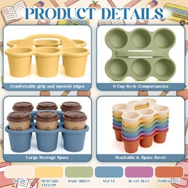 Suclain 6 Pcs Classroom Caddy with Handle Plastic Caddy Organizer with 6 Compartments Drink Cup Caddies Holder Portable Desk Crayon Storage Basket Pin for Teacher Kids Office School(Boho Color)