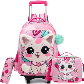 ZBAOGTW Cute Rolling Backpack for Girls School Backpacks with Wheels for Girls 8-12 Kawaii Rolling Backpack Kids Backpacks with Wheels Travel Luggage for Elementary Student