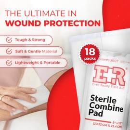 Sterile 8" x 10" Combine (ABD) Pads – Highly Absorbent Design for Large Wounds, Individually Wrapped for Easy Use, Ideal for First Aid Kits – 18 Count