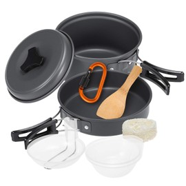 Lixada 10Pcs Camping Cookware Mess Kit Lightweight, Compact, Durable Pot Pan Bowls for Outdoor Hiking Picnic Cooking Backpacking Gear