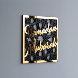 iwa concept | Wooden Acrylic Islamic Wall Decors | Ramadan Mubarak Decoration | Islamic Wall Art | Muslim Gifts | Ramadan Eid Decoration | (20 x 20 inches | 50 x 50 cm, Square Design - Gold)