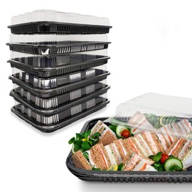 HIYAA Sandwich Platter Trays With Lids, Pack of 6 Reusable Plastic Catering Trays With Lids for Meal Prep, Cakes, Treats and Sandwiches