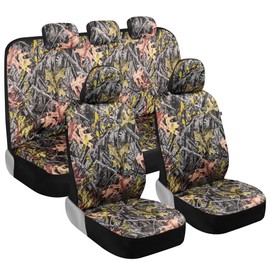 BDK Camo Car, Full Set – Realistic Green Forest Camouflage Automotive Front & Bench Back Seat Cover, Camoflauge Interior Protectors for Auto Truck Van & SUV