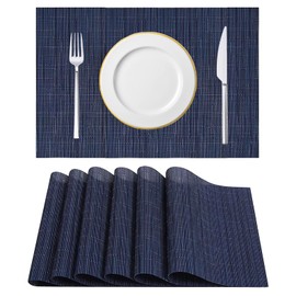 HIUOUIH Placemats, Set of 6, 45 x 30 cm, Washable Place Mats, Rectangular Place Mats, Wipe-Clean, Non-Slip, Heat-Resistant, Anti-Fouling, Washable Place Mats for Home, Kitchen, Restaurant, Blue