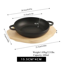 4 Sets Mini Cast Iron Skillet with Wooden Base Small Round Cast Iron Pan 6.1 Inch Sizzler Plates Skillet Fajita Plate Hot Steak Skillet Dish for Baking Cooking