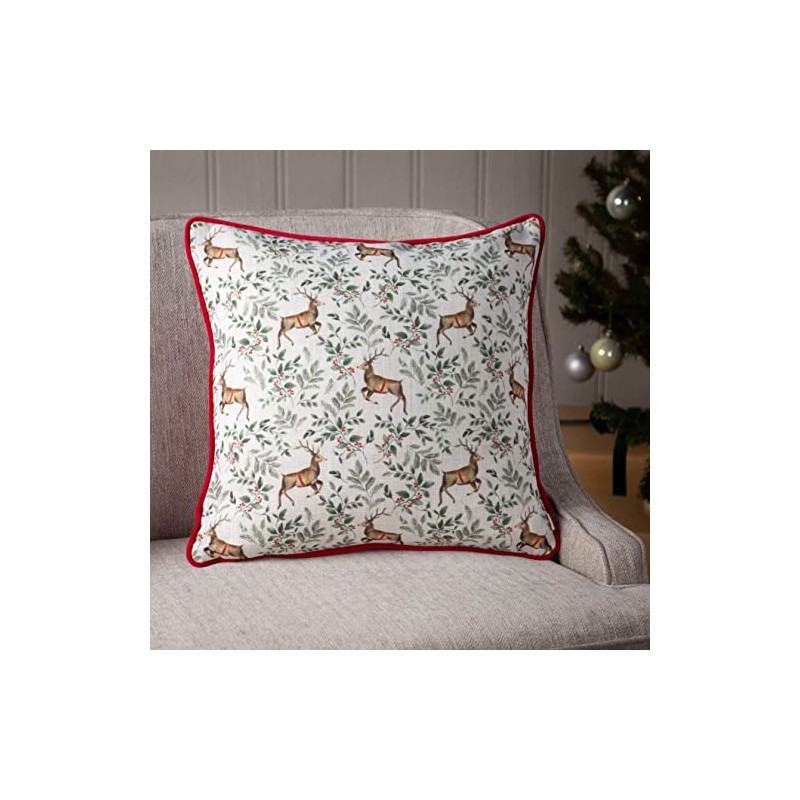 Evans Lichfield Festive Reindeer Cushion Cover,43 x 43cm, Scarlet